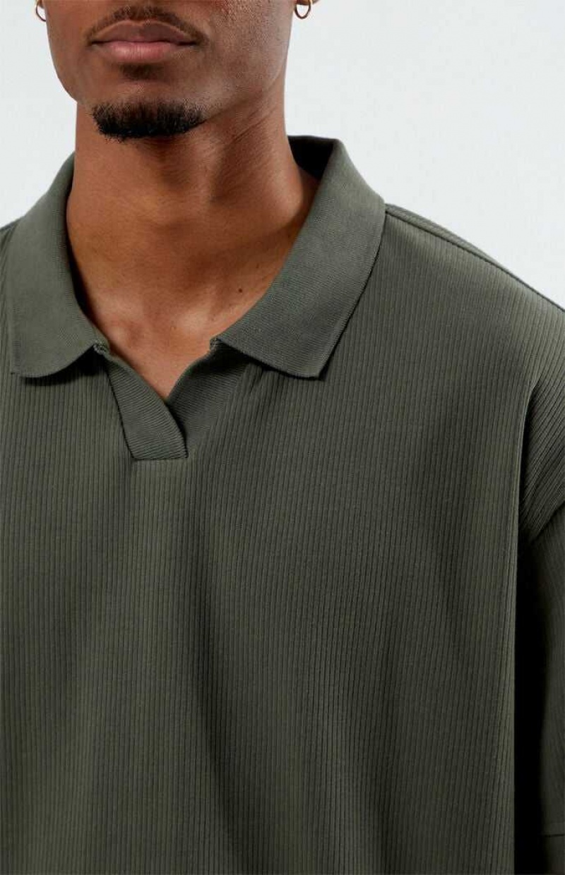 OLIVE PacSun Rib Open Polo Shirt | BUTRFSI-54