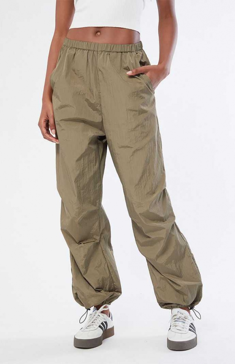 OLIVE PacSun Ruched Shine Baggy Pants | ZRJHACX-61