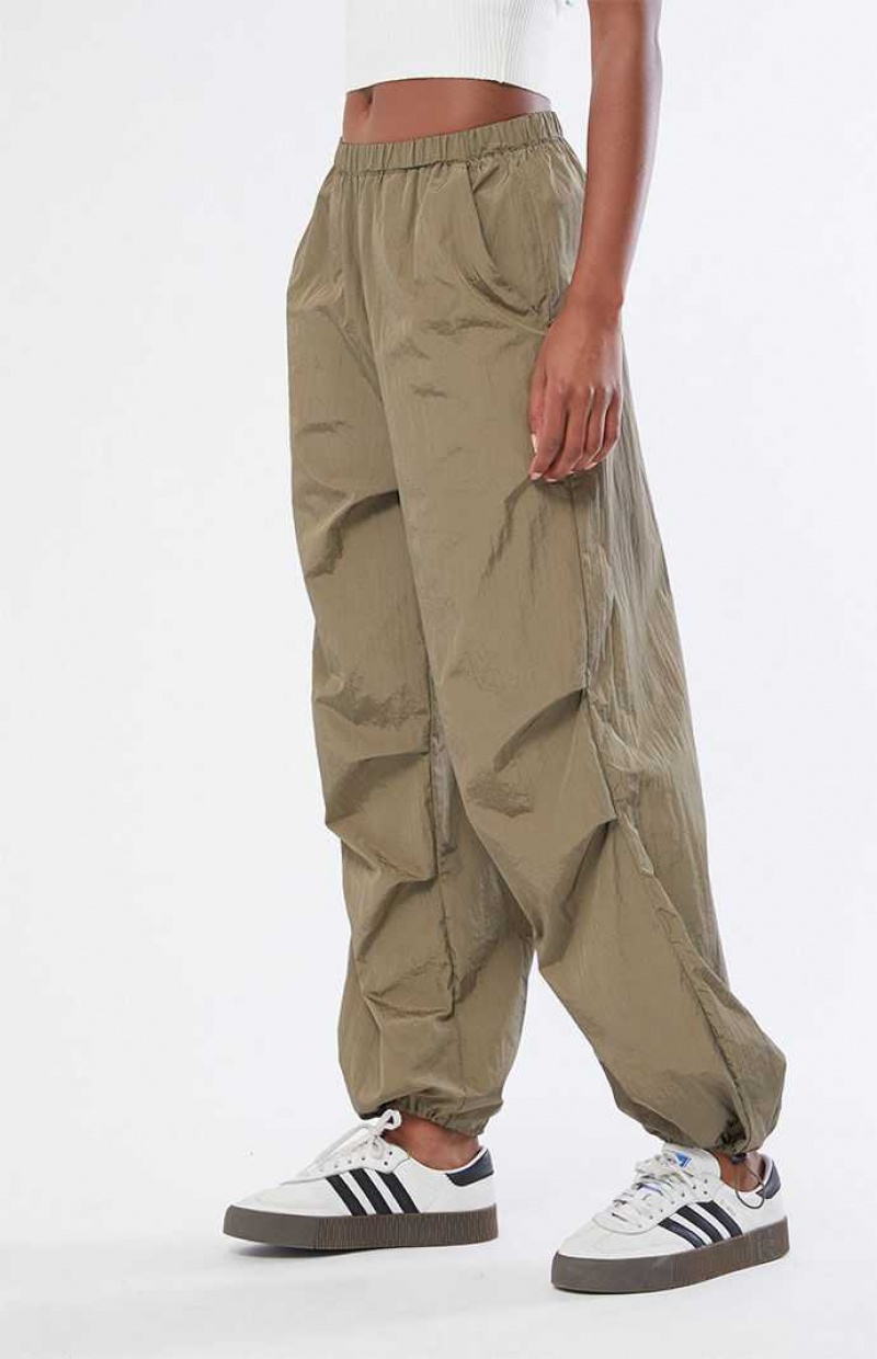 OLIVE PacSun Ruched Shine Baggy Pants | ZRJHACX-61