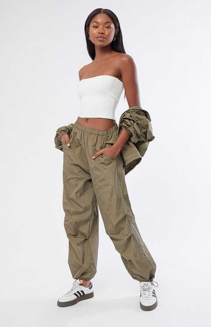 OLIVE PacSun Ruched Shine Baggy Pants | ZRJHACX-61