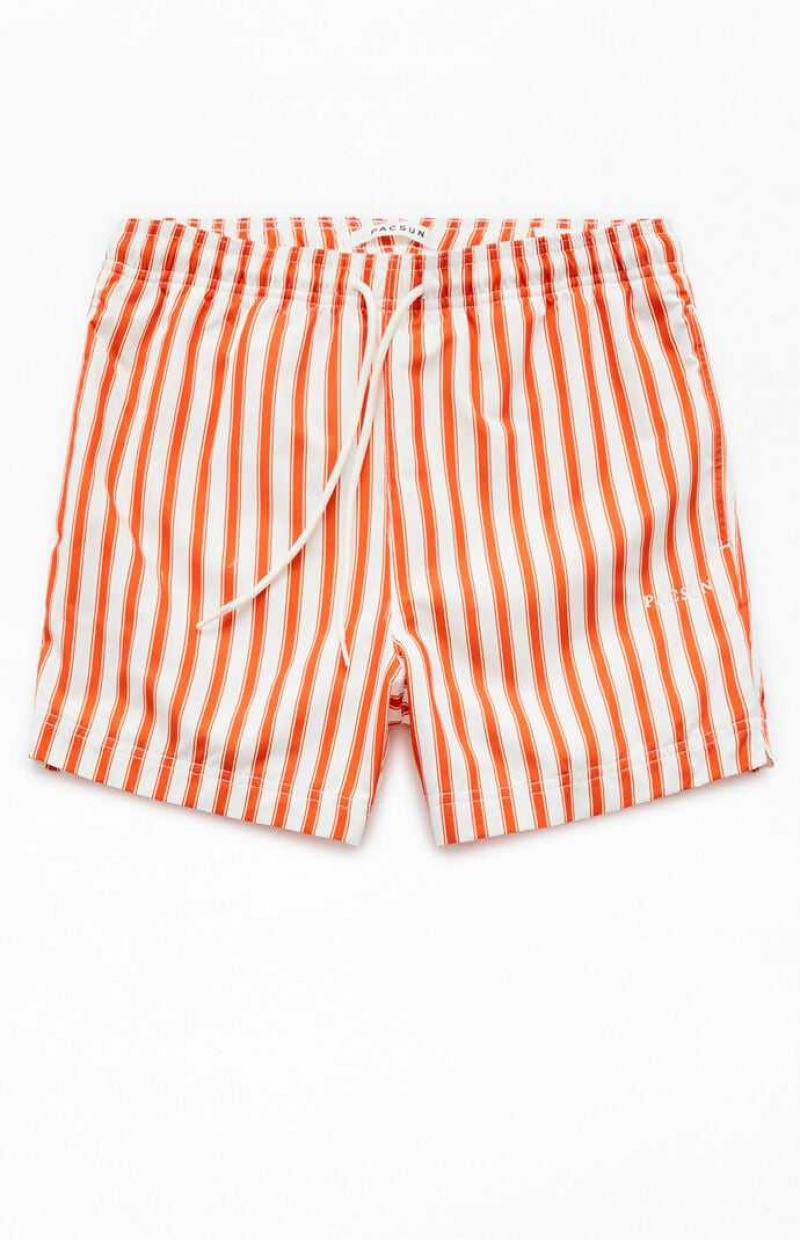 ORANGE PacSun Mandarin Striped 4.5" Swim Trunks | AFTOLZX-32