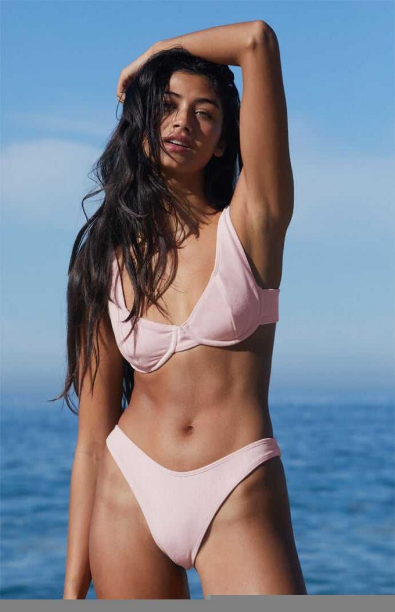 PINK PacSun Eco Pink Katrina Terry Scoop High Cut Bikini Bottom | FXLVCGE-47