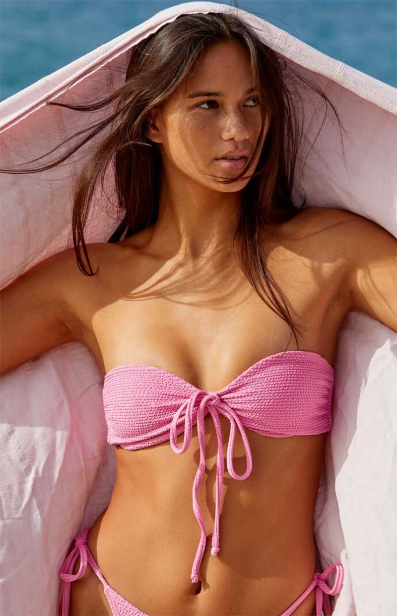 PINK PacSun Eco Pink Kimmy Scrunch Tie Front Bandeau Bikini Top | BIFOQUC-07