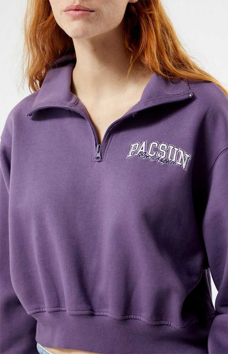 PURPLE PacSun Los Angeles Half Zip Cropped Sweatshirt | LNBHQGW-43