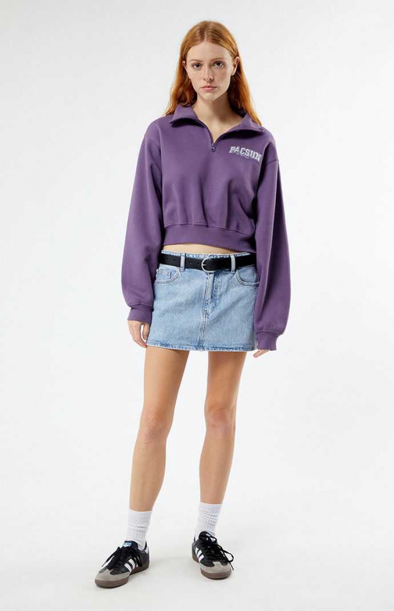 PURPLE PacSun Los Angeles Half Zip Cropped Sweatshirt | LNBHQGW-43