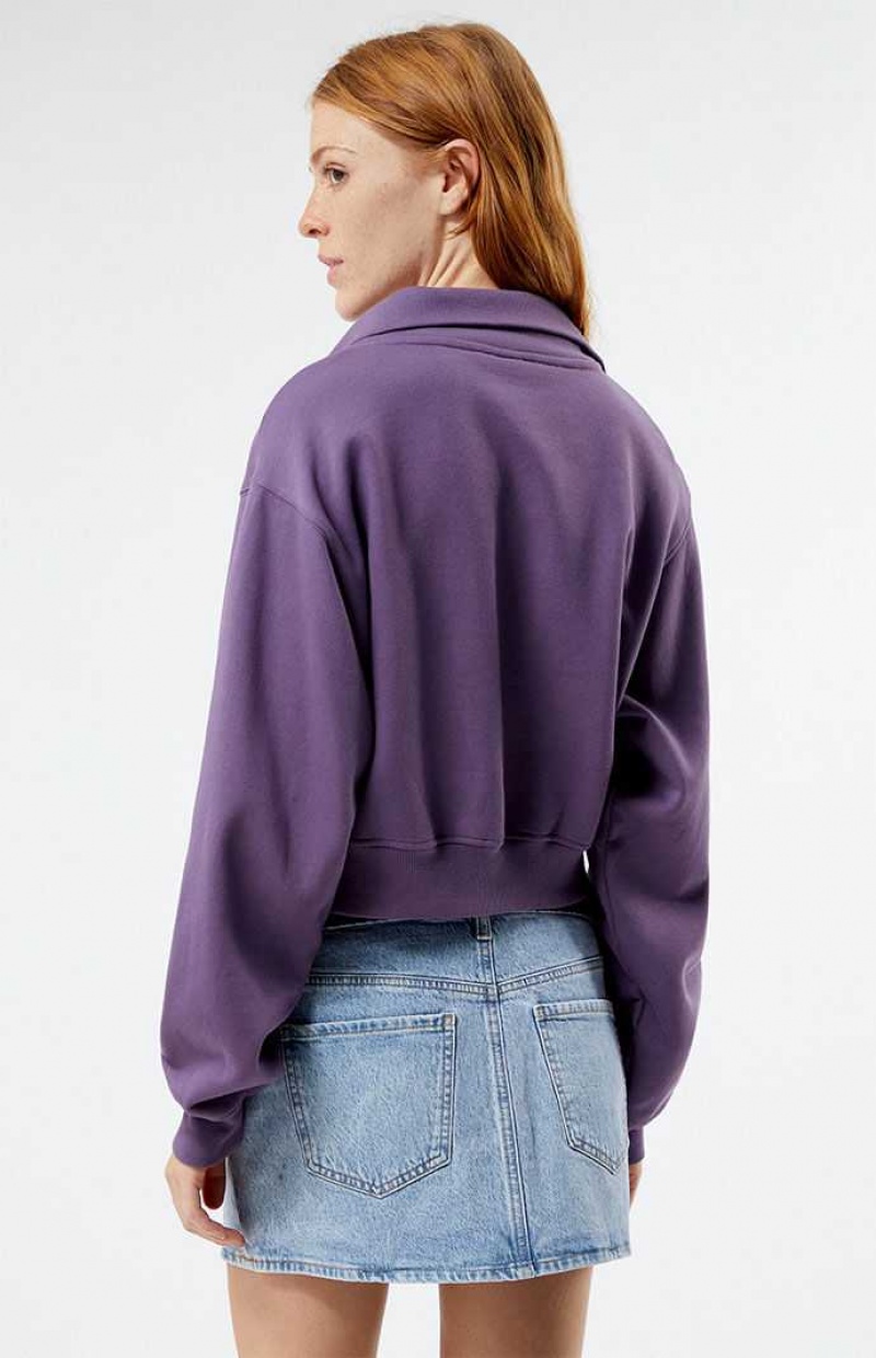 PURPLE PacSun Los Angeles Half Zip Cropped Sweatshirt | LNBHQGW-43