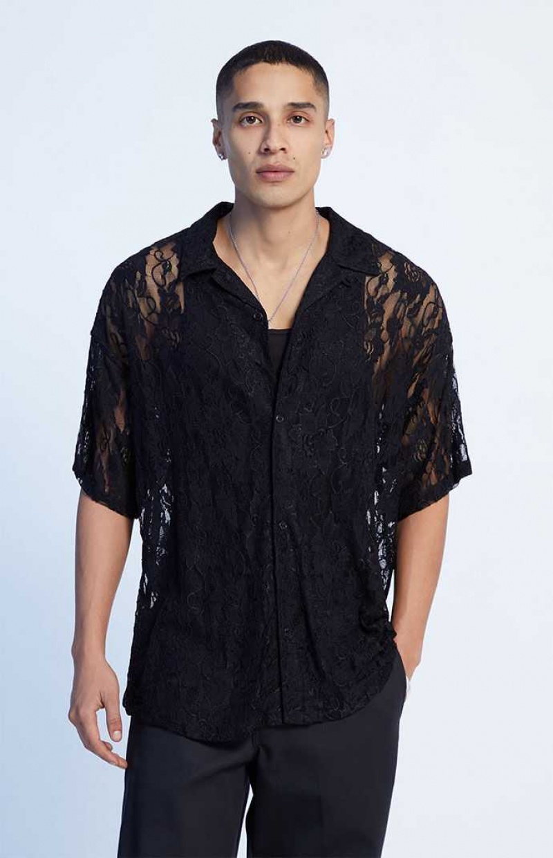 PacSun Oversized Scallop Lace Camp Shirt | GUPKAHV-63