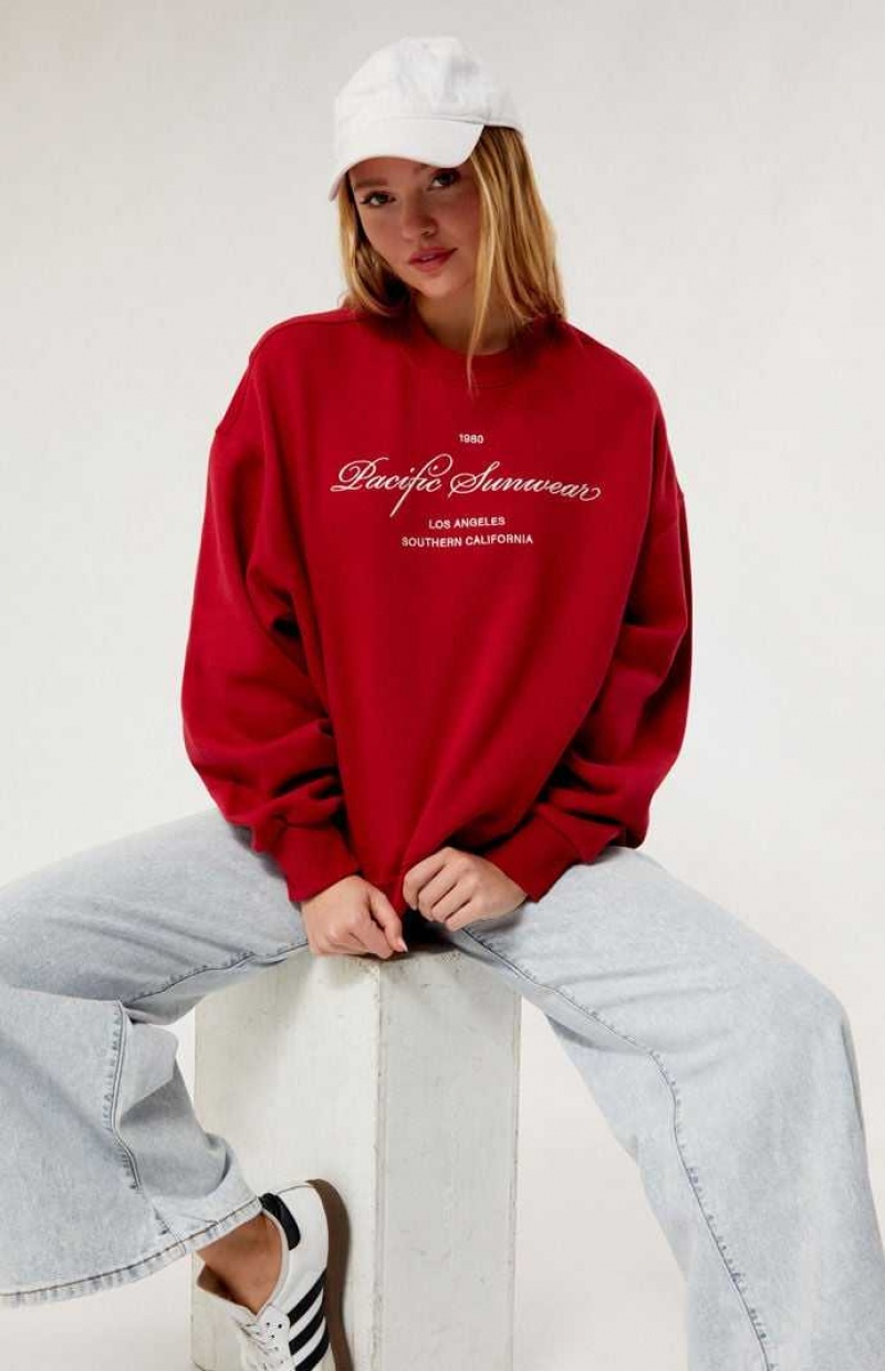 RED PacSun 1980 Pacific Sunwear Crew Neck Sweatshirt | JZTNMVB-81