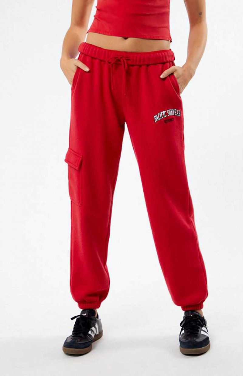 RED PacSun Pacific Sunwear Sport Cargo Sweatpants | UGHMRKX-40