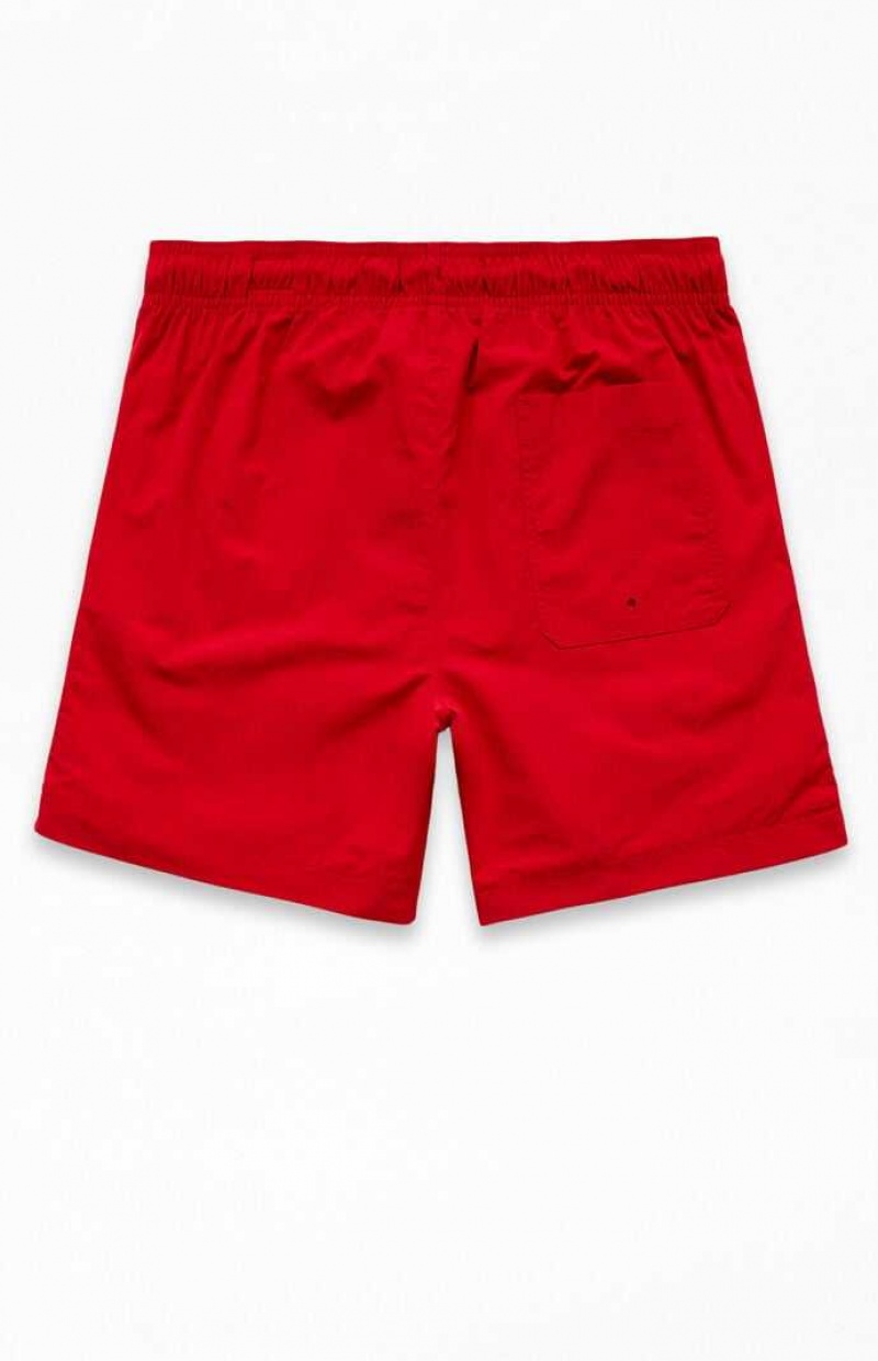 RED PacSun Red Nylon Collegiate 6.5" Swim Trunks | ANXGOEB-36