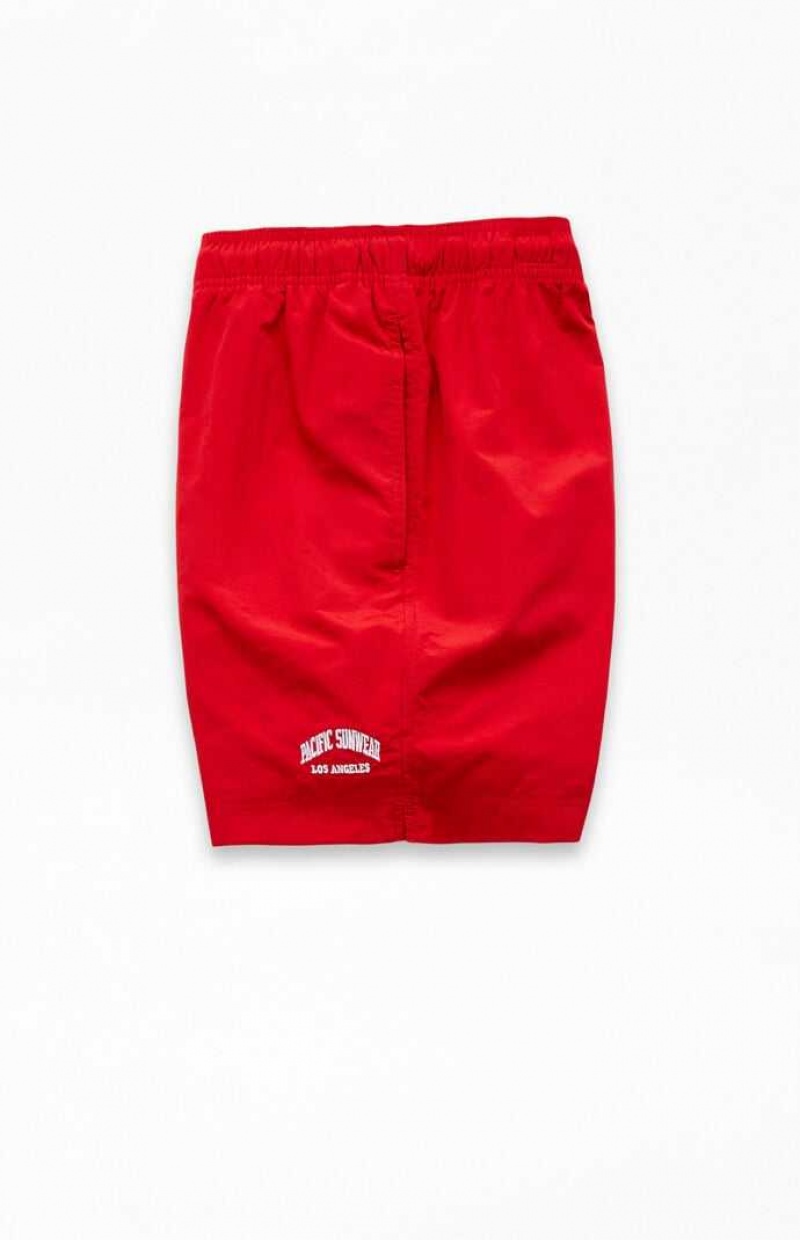 RED PacSun Red Nylon Collegiate 6.5" Swim Trunks | ANXGOEB-36