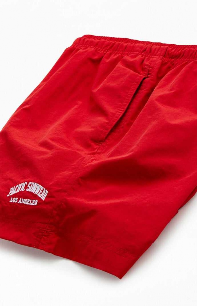 RED PacSun Red Nylon Collegiate 6.5" Swim Trunks | ANXGOEB-36