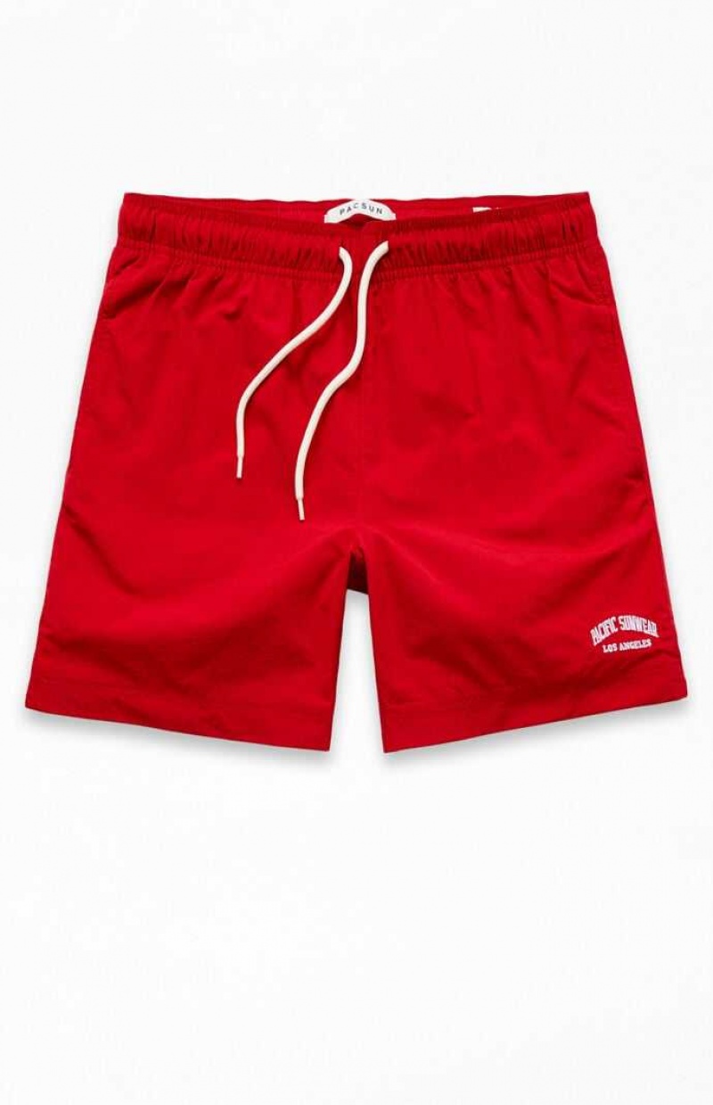 RED PacSun Red Nylon Collegiate 6.5" Swim Trunks | ANXGOEB-36