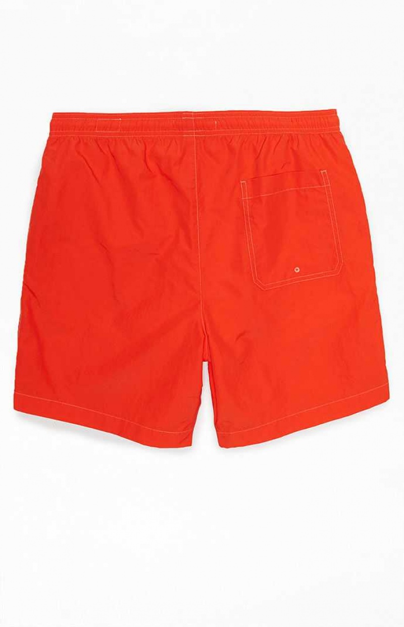 RED PacSun Solid Collegiate 6.5" Swim Trunks | EIOTLKY-28