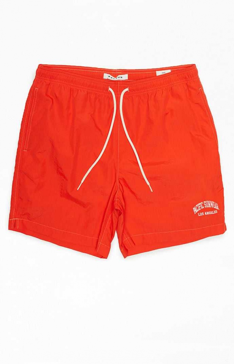 RED PacSun Solid Collegiate 6.5" Swim Trunks | EIOTLKY-28