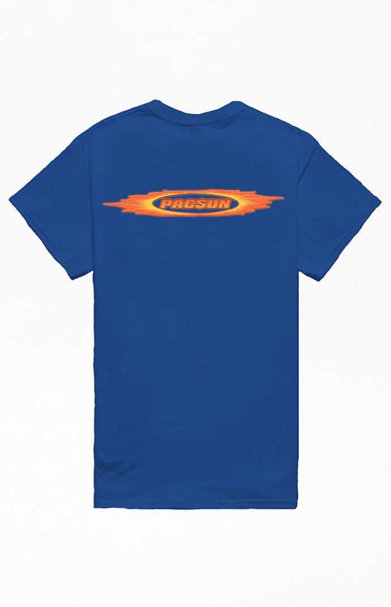 ROYAL BLUE PacSun Royal Blue Flames Logo T-Shirt | PKWNTDR-57