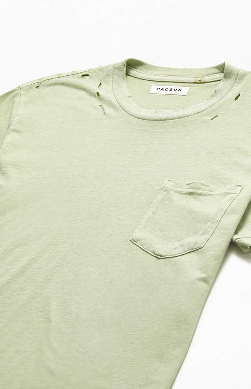 SAGE PacSun Sage Distressed Pocket T-Shirt | FIGMAJQ-56