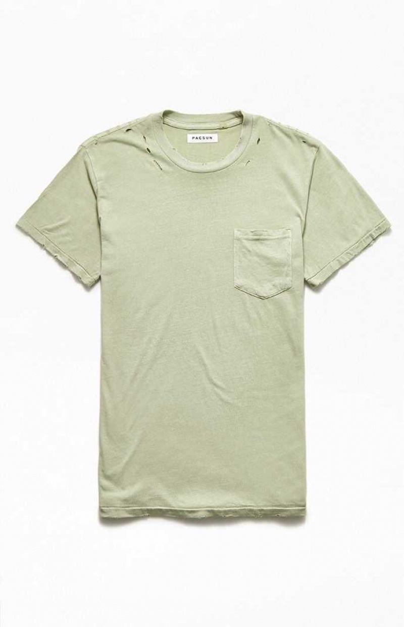 SAGE PacSun Sage Distressed Pocket T-Shirt | FIGMAJQ-56