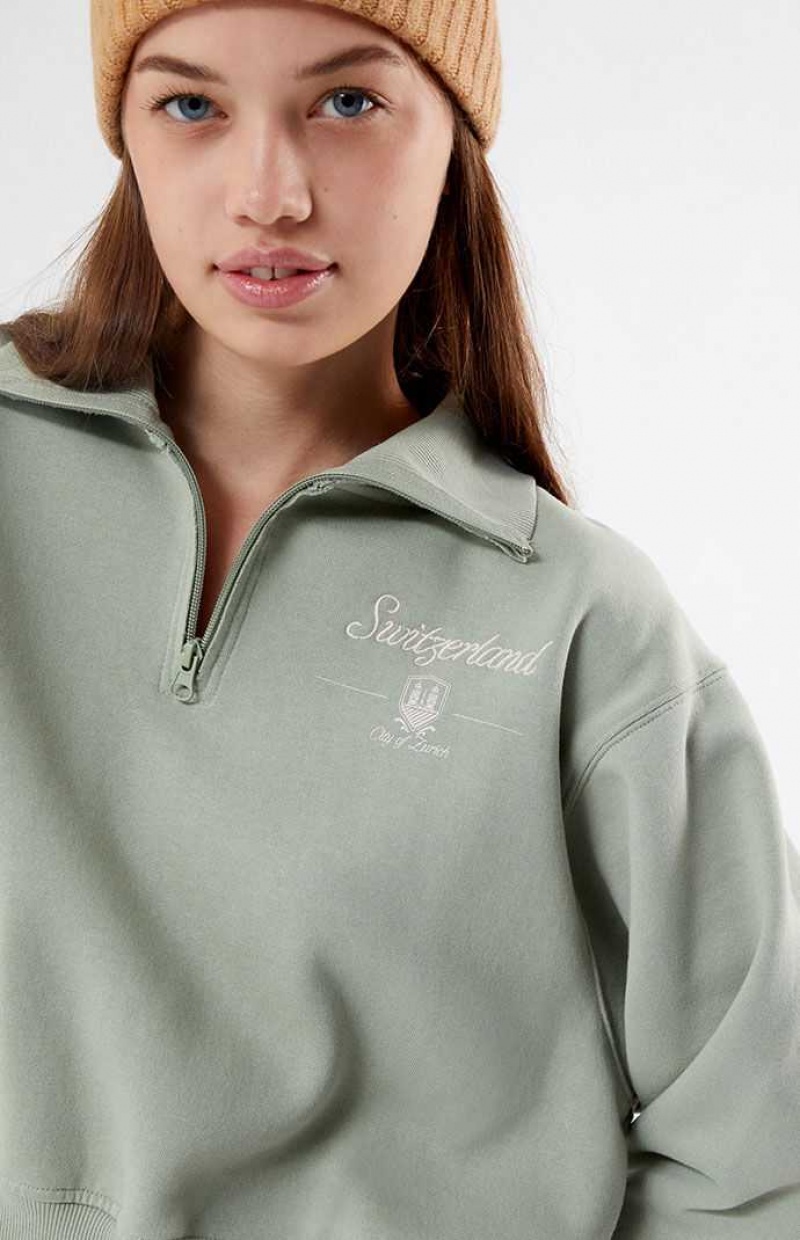 SAGE PacSun Switzerland Half Zip Cropped Sweatshirt | ZYRSHEC-52