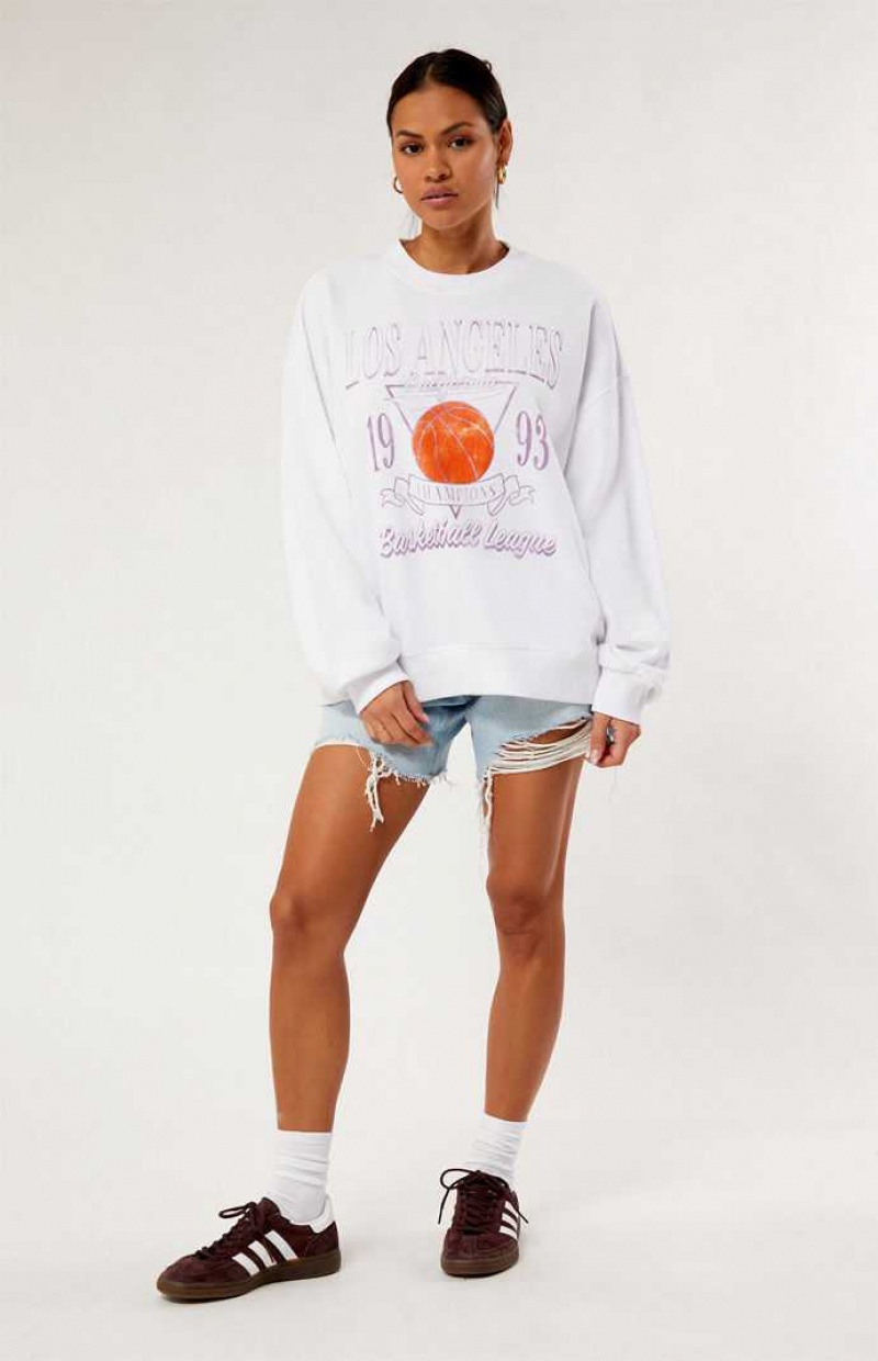 SAND PacSun Los Angeles Basketball Champs Crew Neck Sweatshirt | EDMCJGB-13