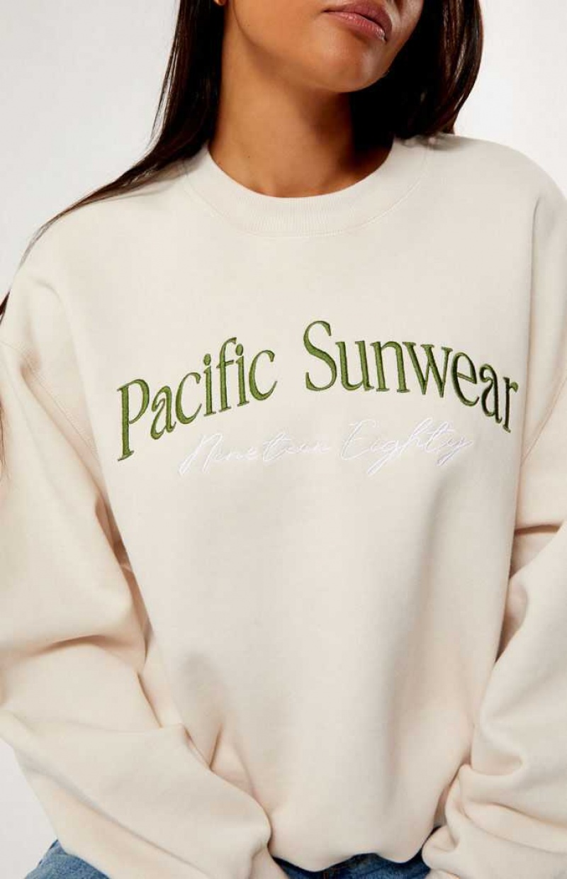 SAND PacSun Pacific Sunwear Nineteen Eighty Crew Neck Sweatshirt | LDHCTBA-94