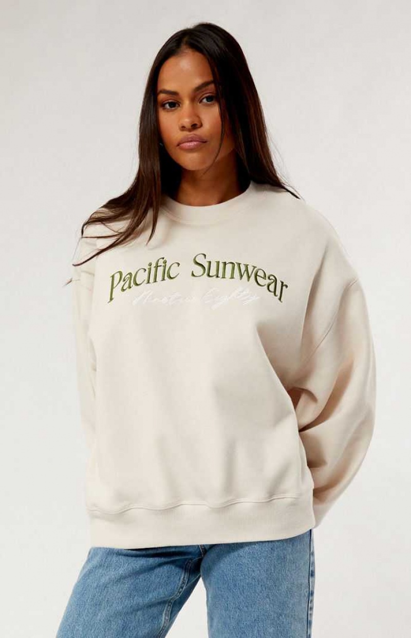 SAND PacSun Pacific Sunwear Nineteen Eighty Crew Neck Sweatshirt | LDHCTBA-94