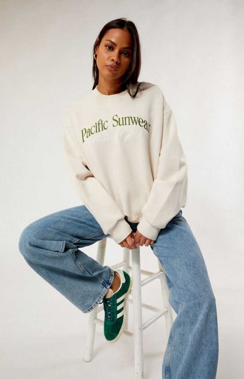 SAND PacSun Pacific Sunwear Nineteen Eighty Crew Neck Sweatshirt | LDHCTBA-94