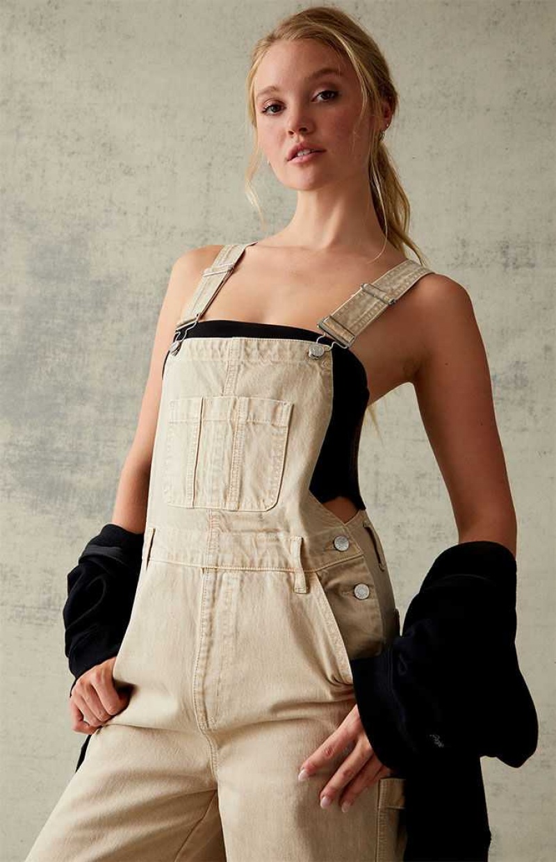 SAND PacSun Sand Denim Overalls | KNJFGOS-83