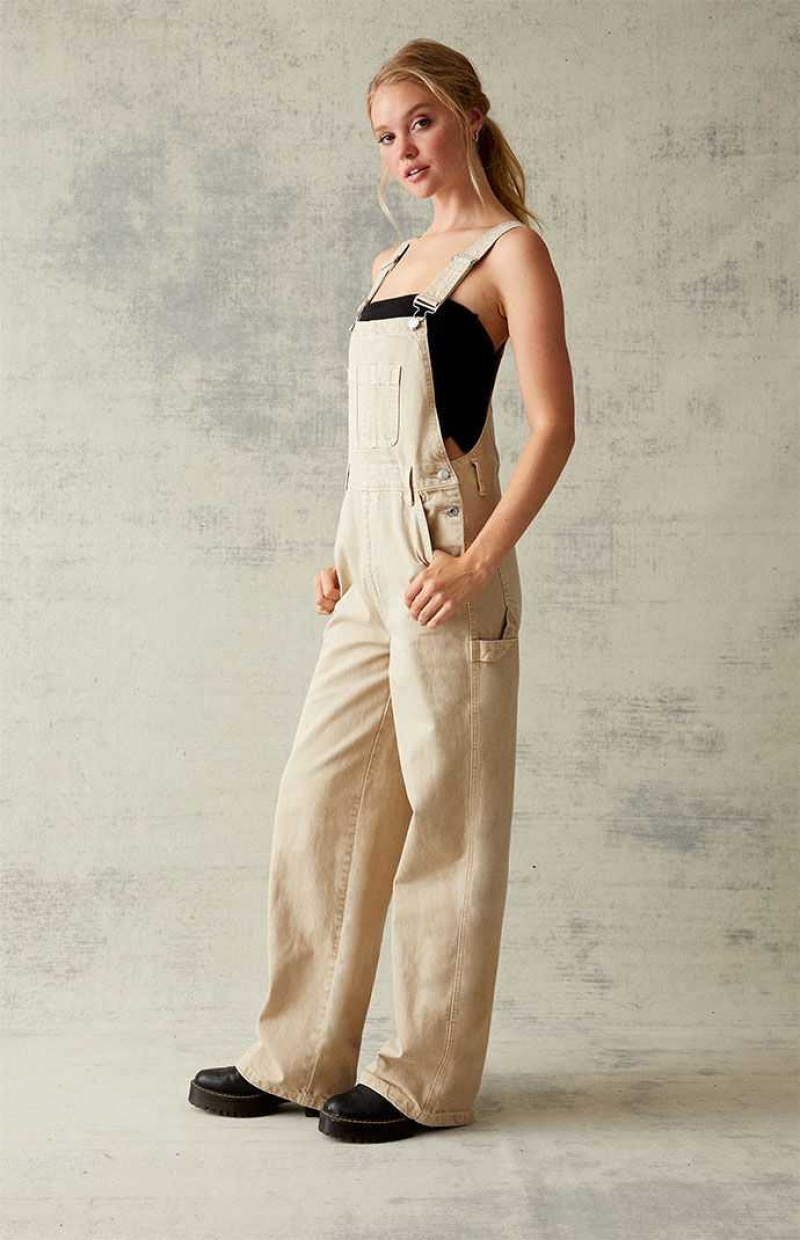 SAND PacSun Sand Denim Overalls | KNJFGOS-83