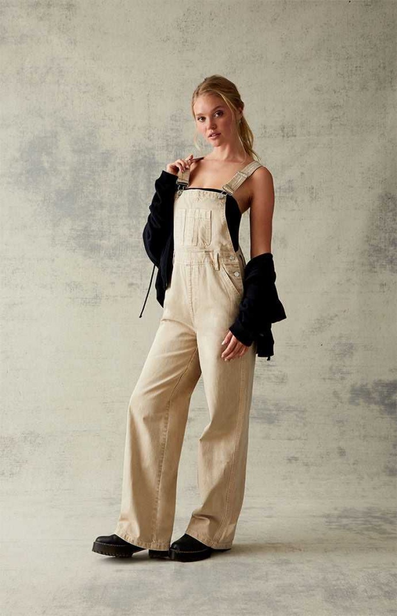 SAND PacSun Sand Denim Overalls | KNJFGOS-83