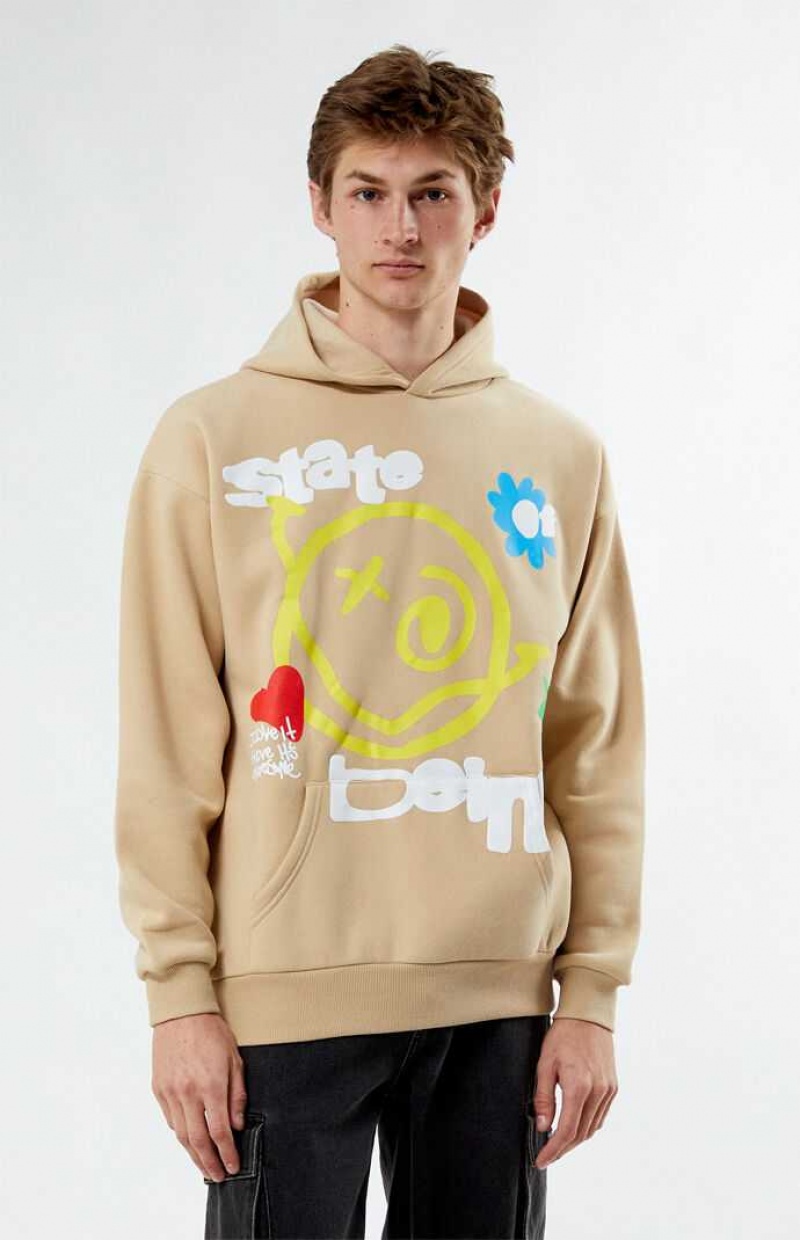 SAND PacSun Web Of Smiles Puff Hoodie | AQPJVYB-53