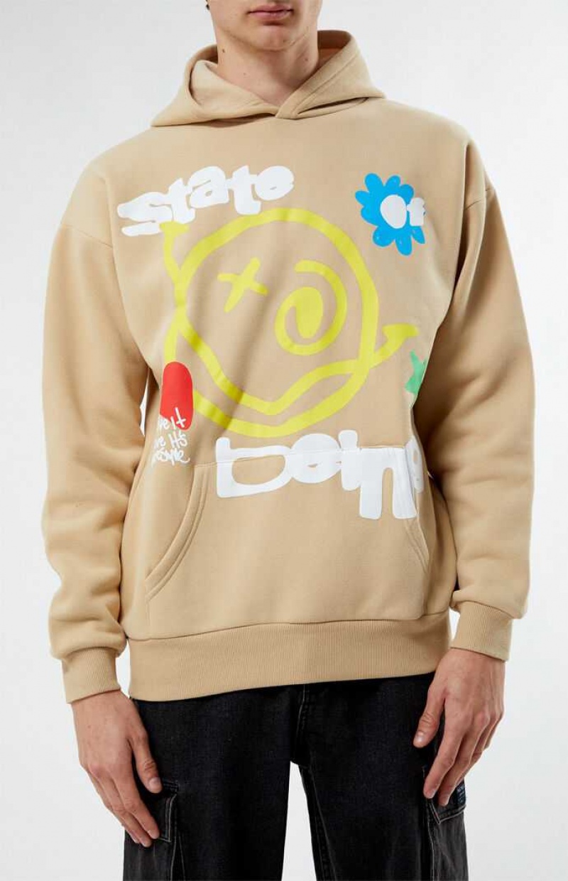 SAND PacSun Web Of Smiles Puff Hoodie | AQPJVYB-53