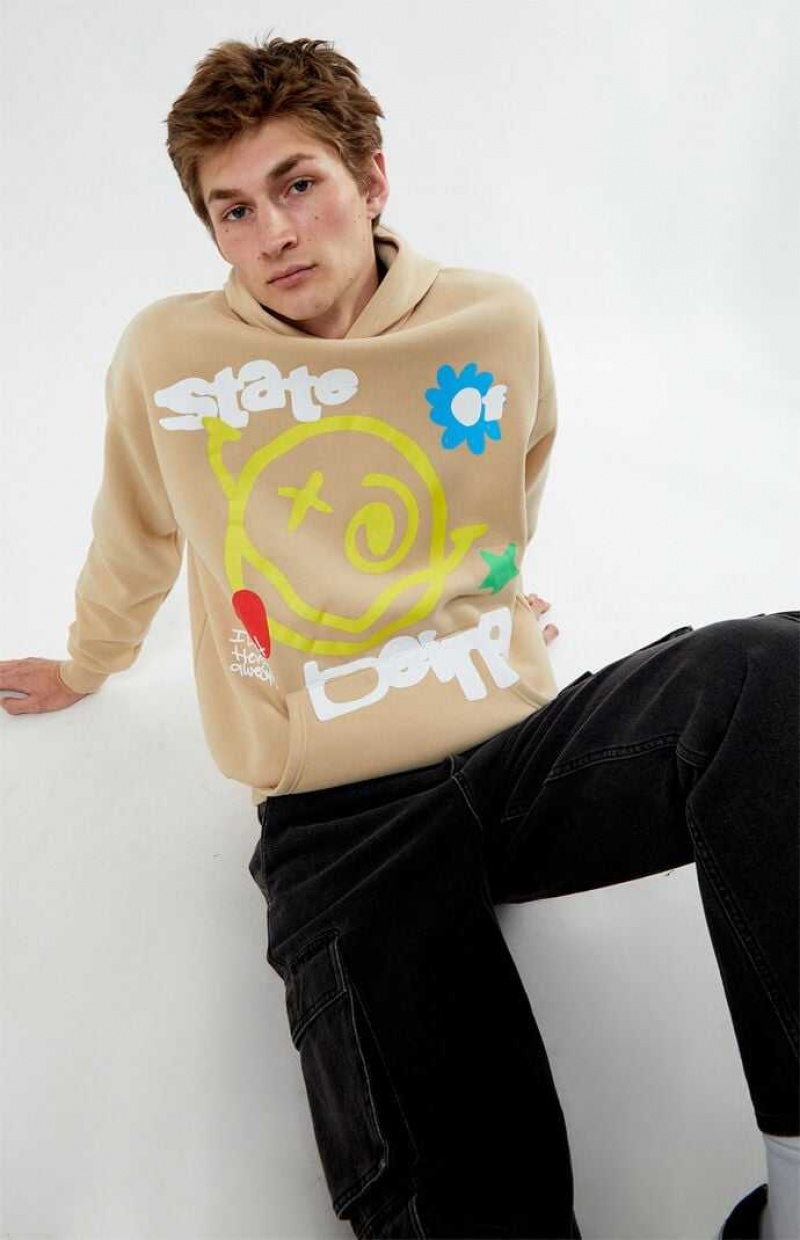 SAND PacSun Web Of Smiles Puff Hoodie | AQPJVYB-53