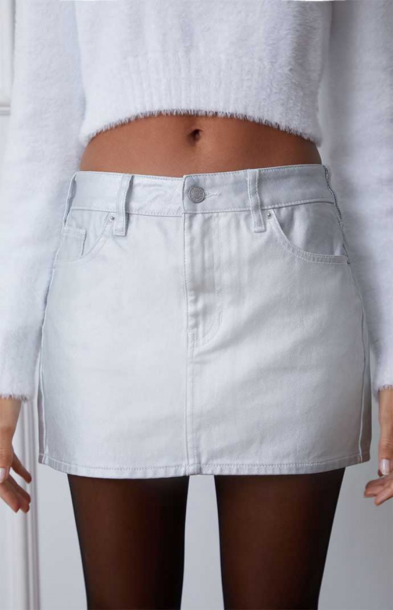 SILVER PacSun Foil Mid Rise Mini Skirt | GVLKCMU-94