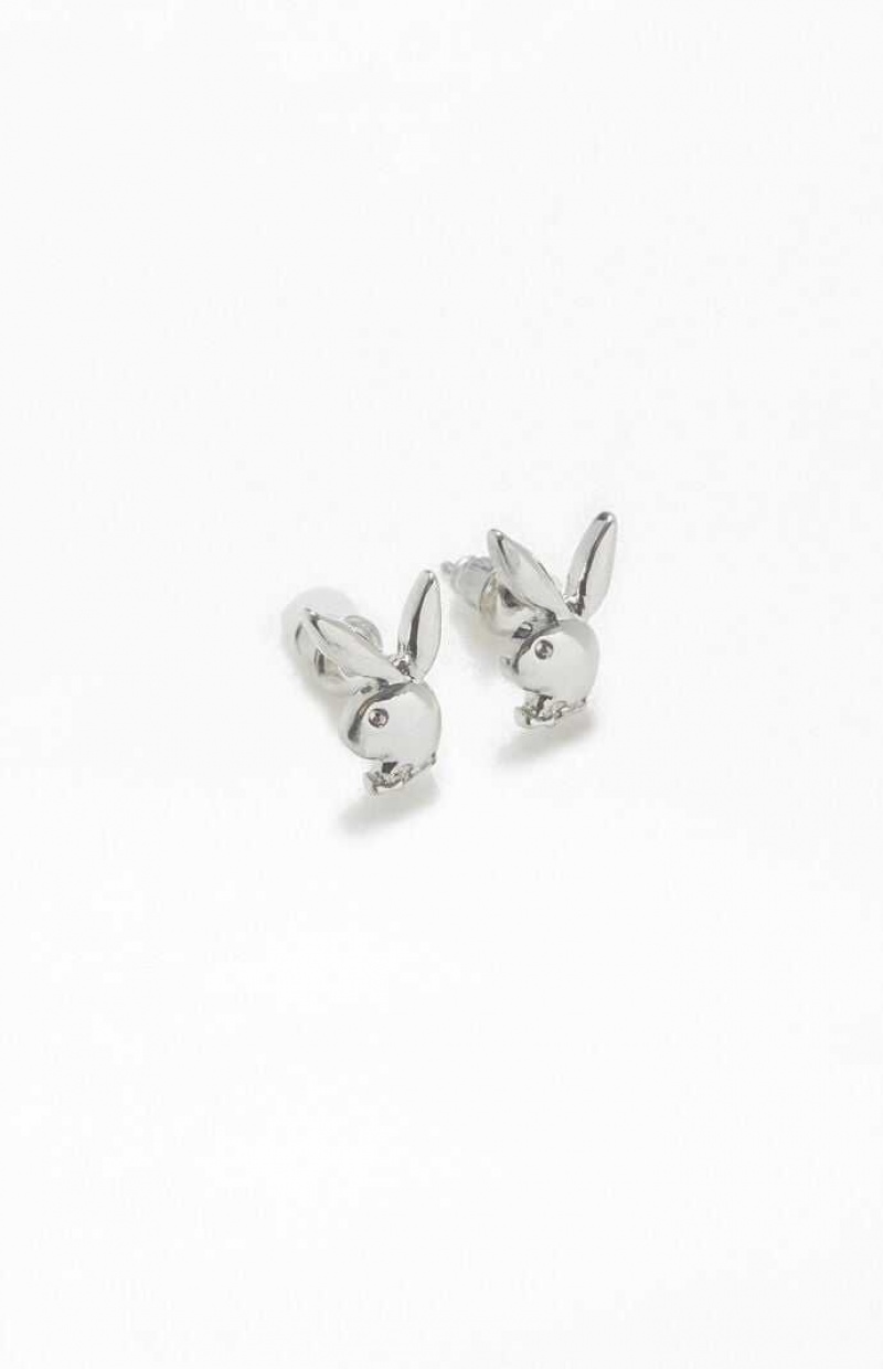 SILVER PacSun Playboy x Playboy Stud Earrings | OYCHZWB-63