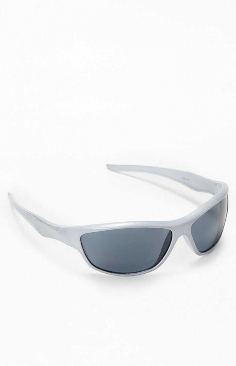 SILVER PacSun Silver Plastic Racer Sunglasses | HUCFWBS-72