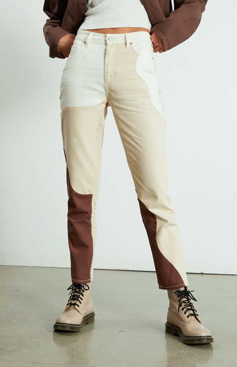 TAN/BROWN PacSun Eco Tan & Brown Paneled Mom Jeans | JVGNSBE-89