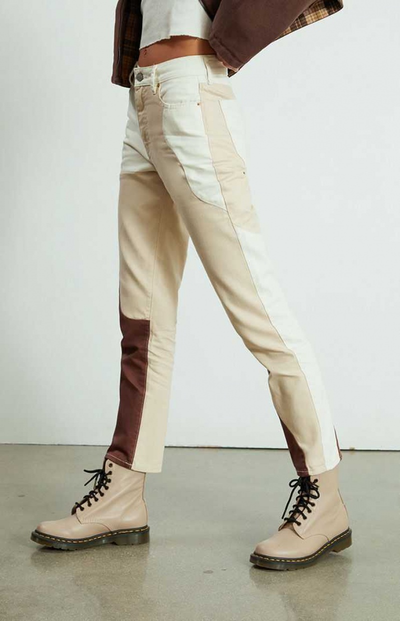 TAN/BROWN PacSun Eco Tan & Brown Paneled Mom Jeans | JVGNSBE-89