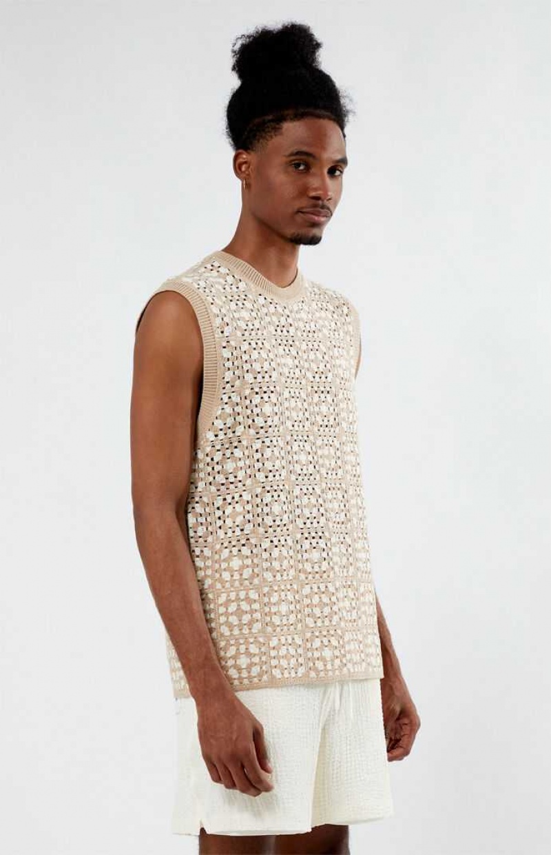 TAN/WHITE PacSun Crochet Vest | RKQBXZN-95