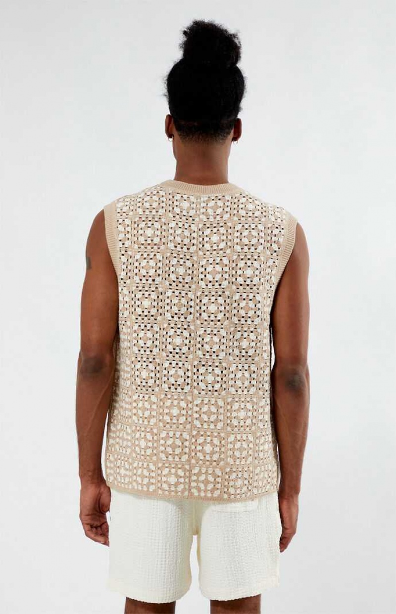 TAN/WHITE PacSun Crochet Vest | RKQBXZN-95