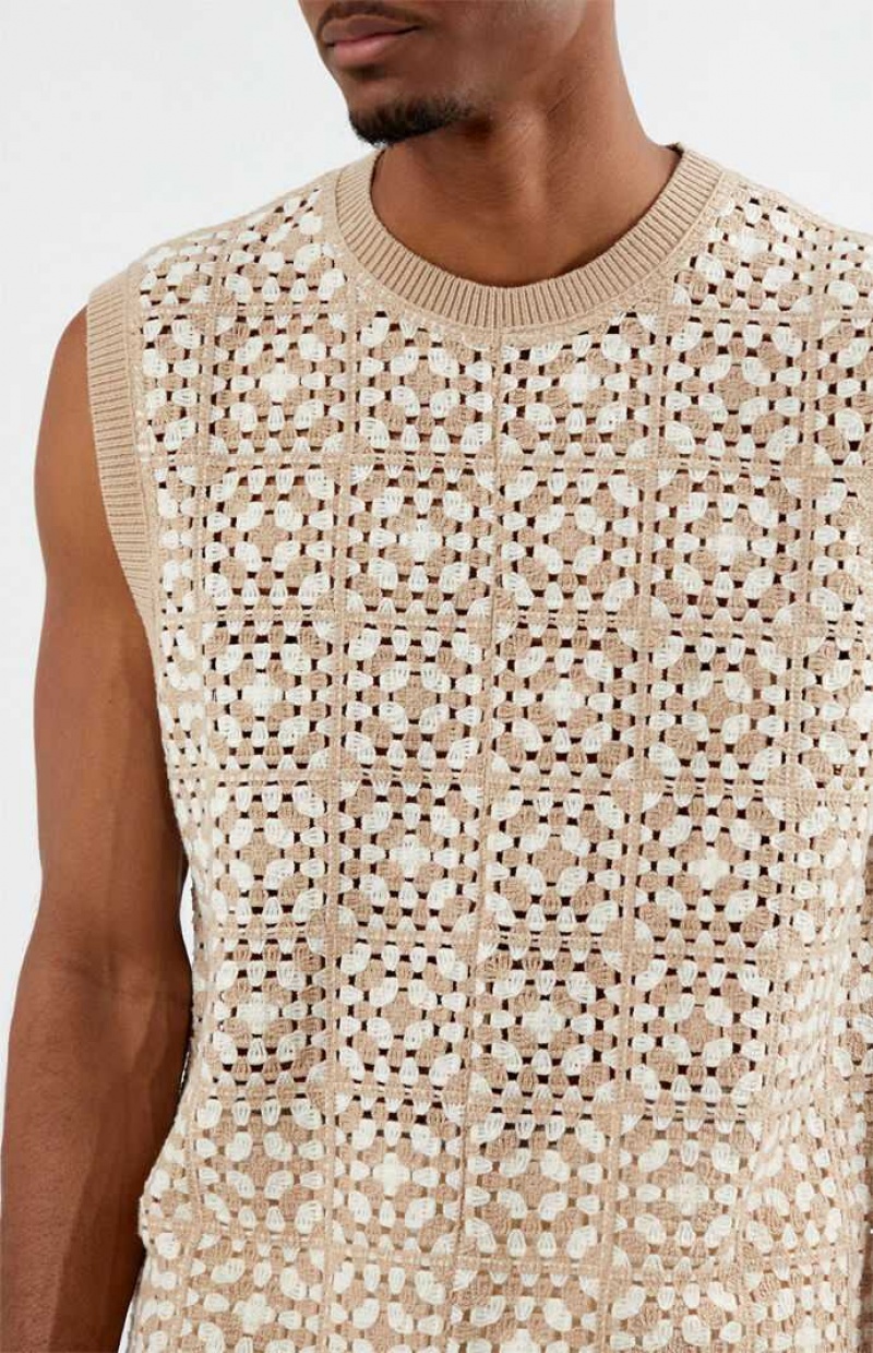 TAN/WHITE PacSun Crochet Vest | RKQBXZN-95