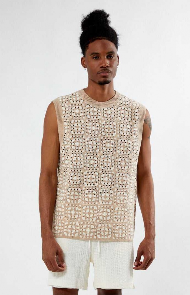 TAN/WHITE PacSun Crochet Vest | RKQBXZN-95