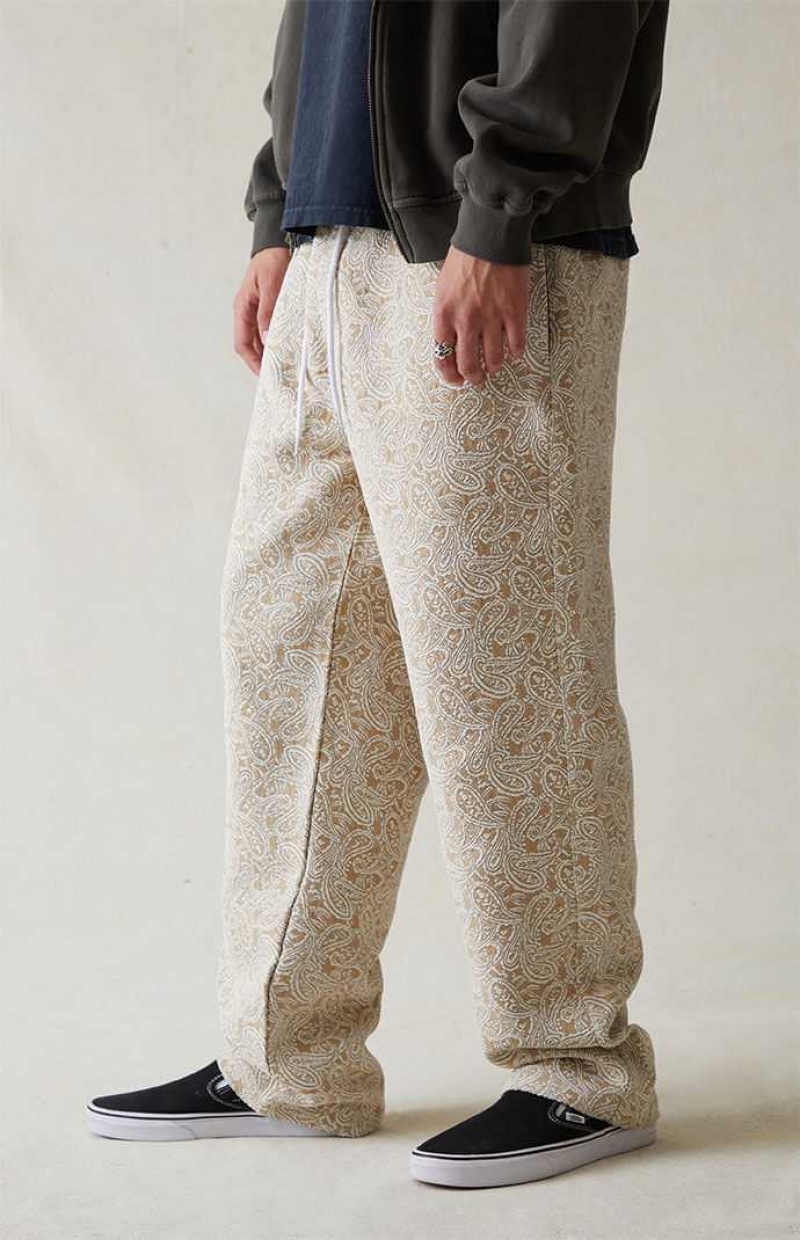 TAN PacSun Canvas Printed Paisley Slim Trousers | VTXJQBA-72