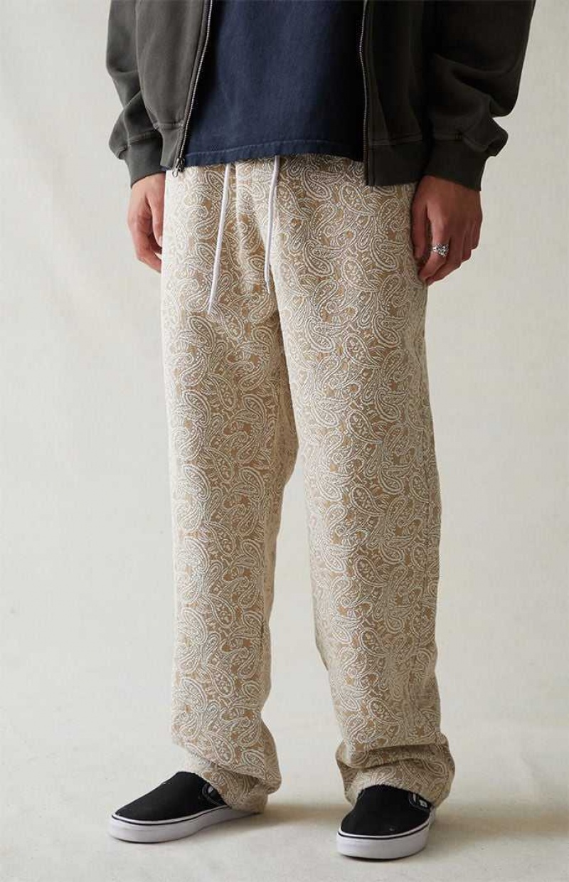 TAN PacSun Canvas Printed Paisley Slim Trousers | VTXJQBA-72