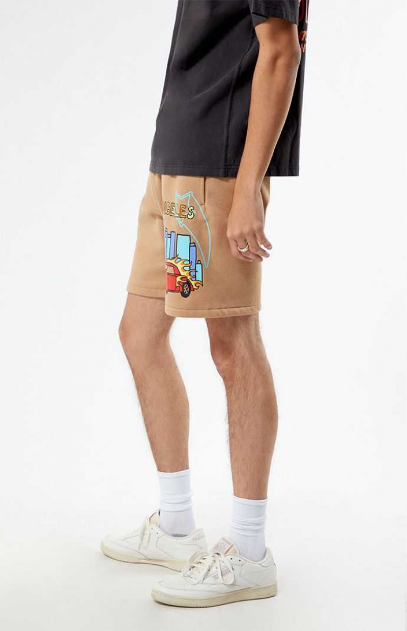 TAN PacSun Car Fleece Shorts | ENGCBKD-87