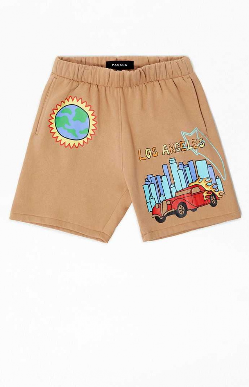 TAN PacSun Car Fleece Shorts | ENGCBKD-87