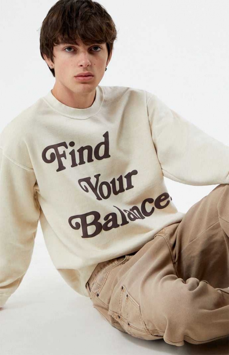 TAN PacSun Find Your Balance Crew Neck Sweatshirt | FYGCKTP-39