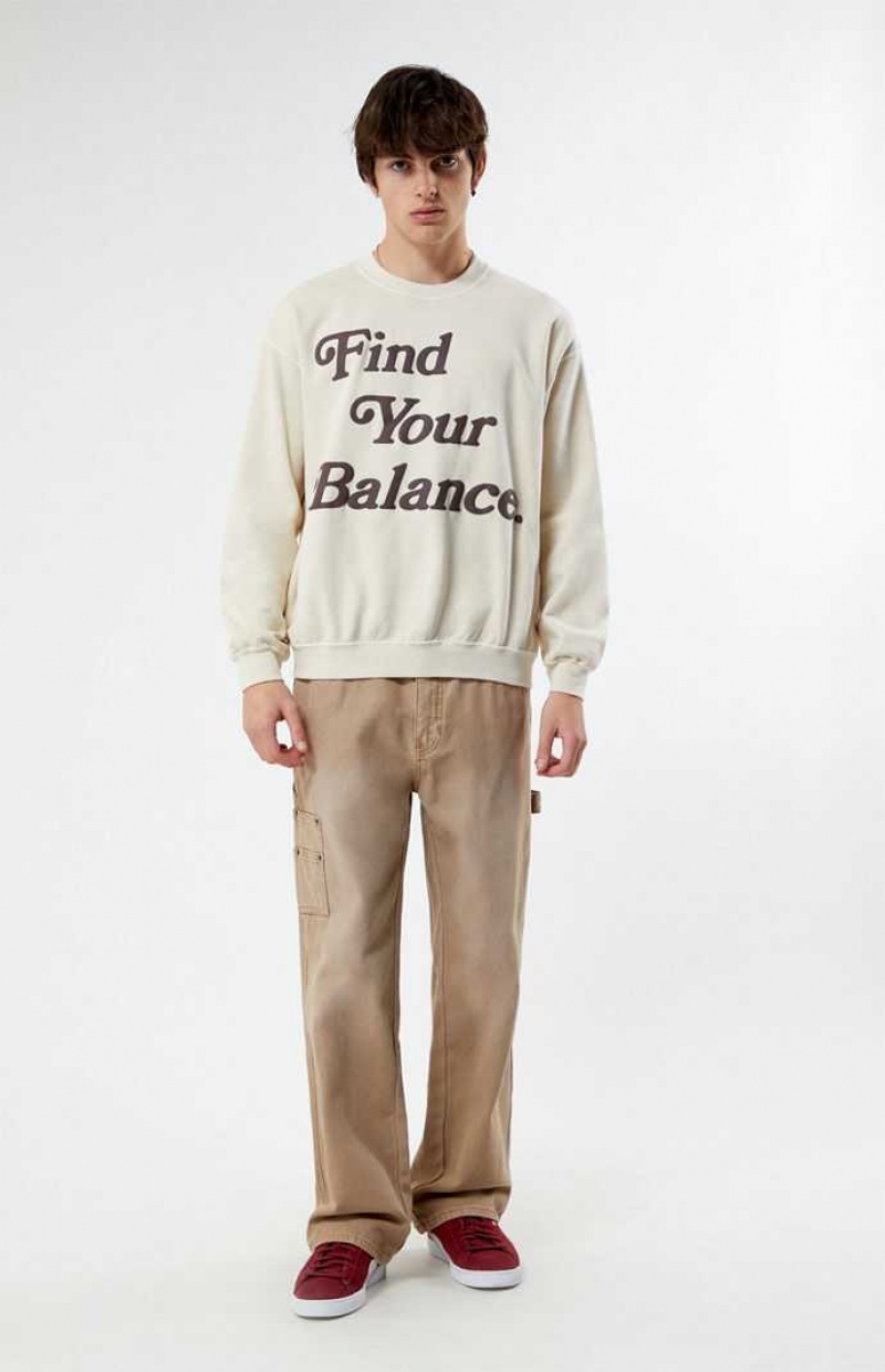 TAN PacSun Find Your Balance Crew Neck Sweatshirt | FYGCKTP-39