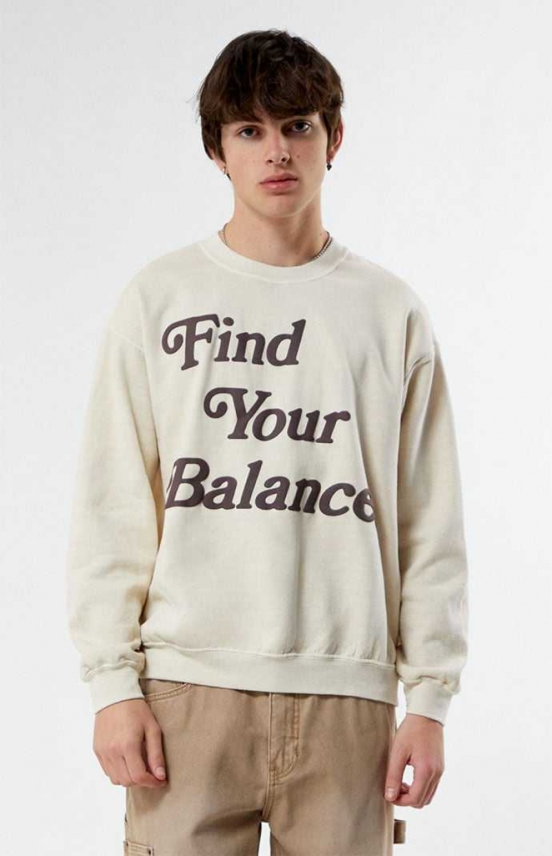 TAN PacSun Find Your Balance Crew Neck Sweatshirt | FYGCKTP-39