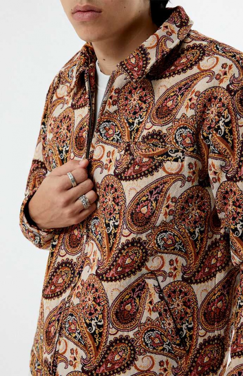 TAN PacSun Jacquard Paisley Gas Jacket | QKZDAUV-51